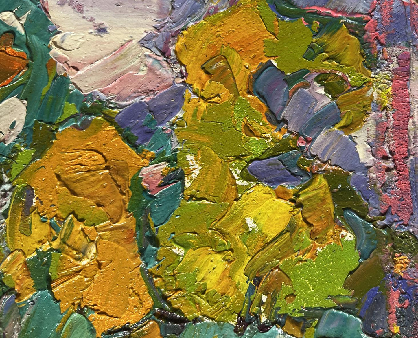 Vibrant impasto oil painting of autumn meadows with breeze by Oleksiy Ivanyuk