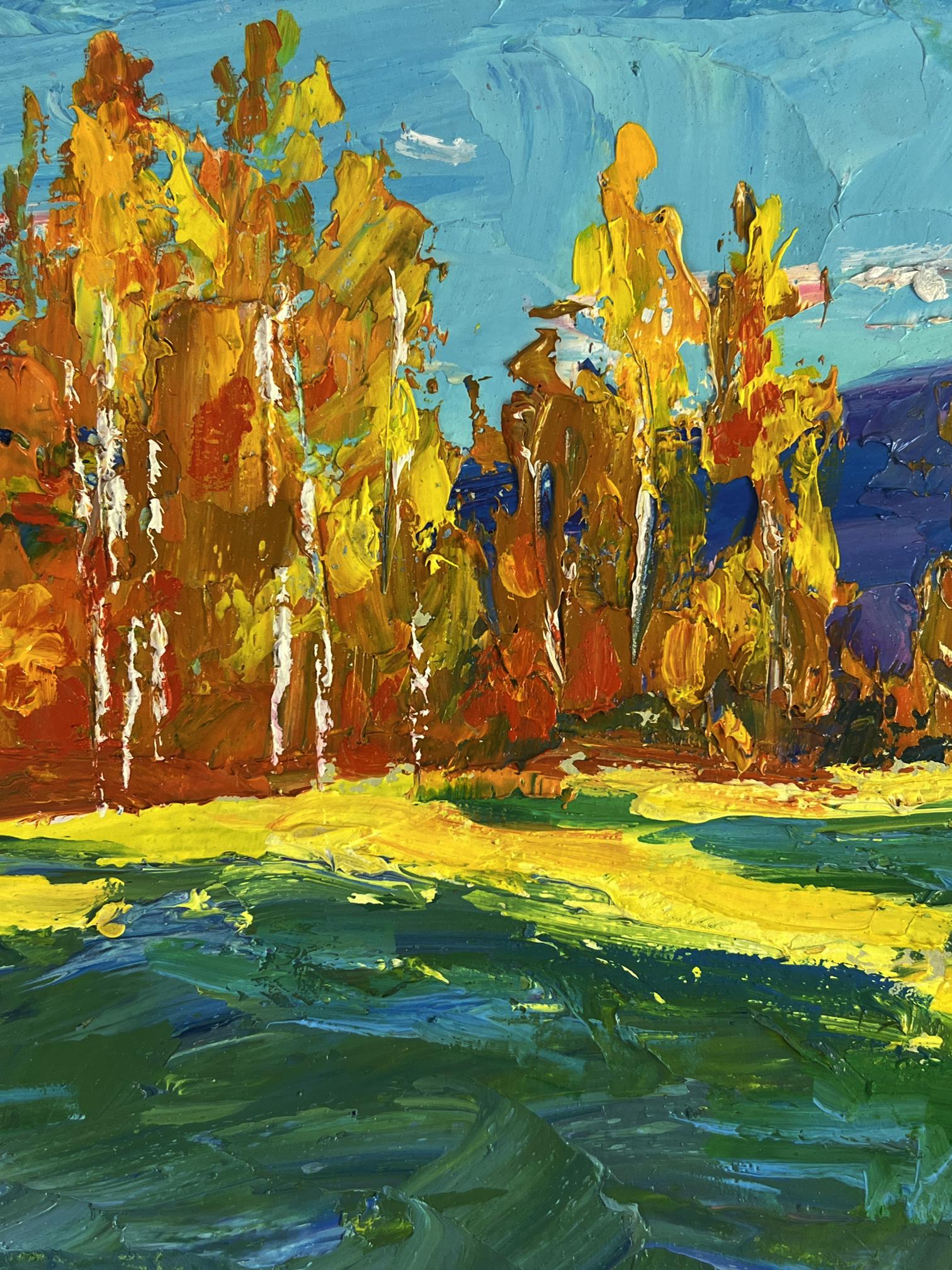 Vibrant impressionist oil painting Golden birch forest by Boris Serdyuk