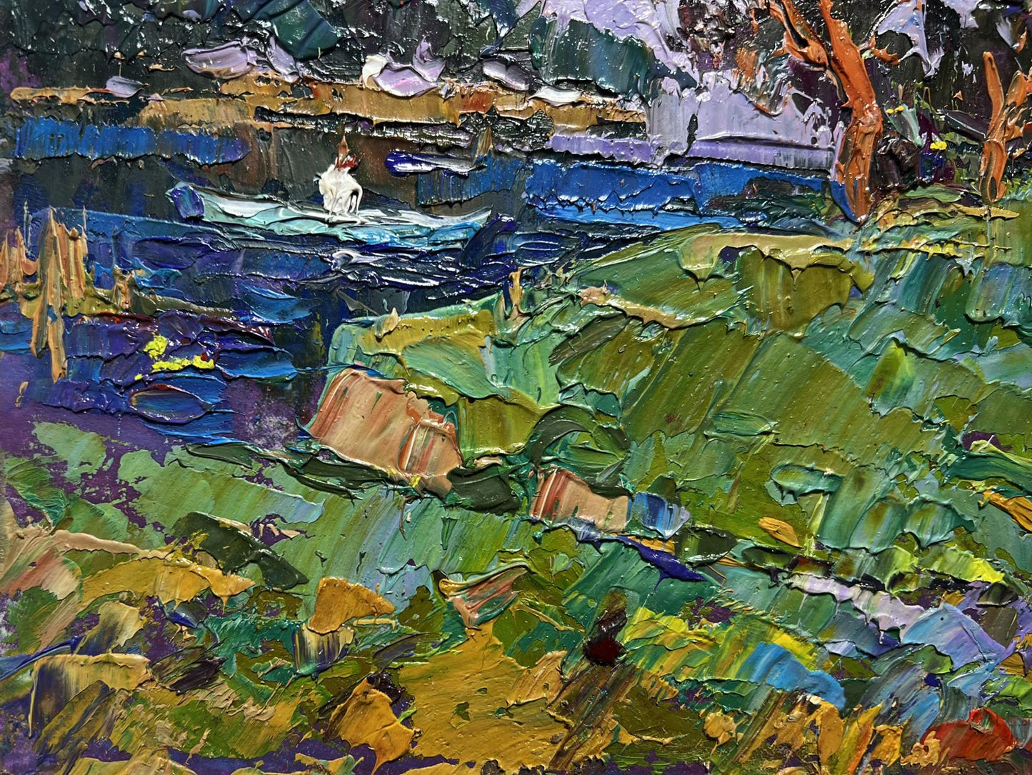 Vibrant impressionist oil painting Swam to the shore by Oksana Ivanyuk