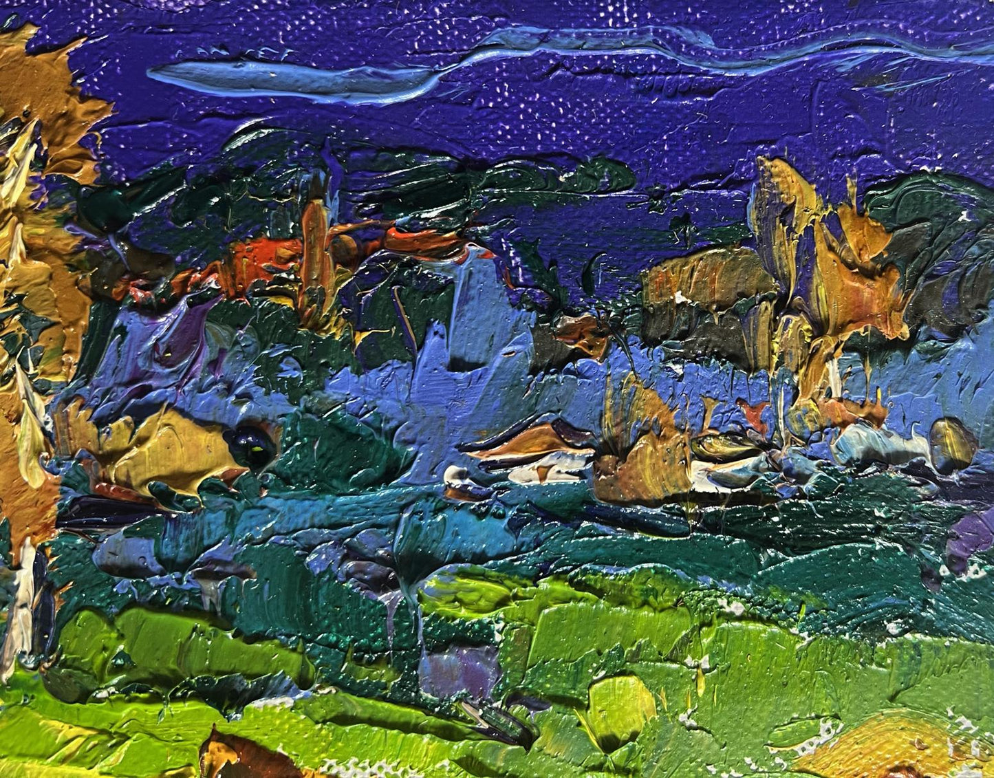Oil painting Autumn night rain by Oleksiy Ivanyuk impressionist landscape