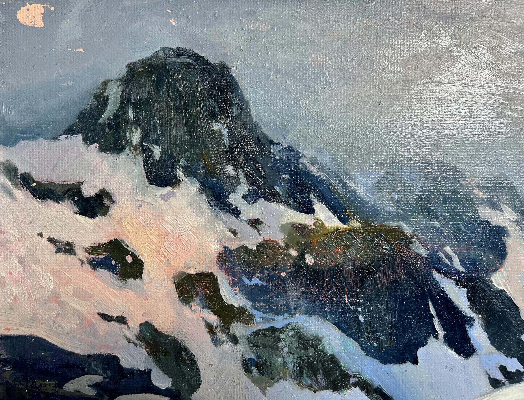 Oil painting On top of a snowy mountain Tatyana Derdey textured peak view