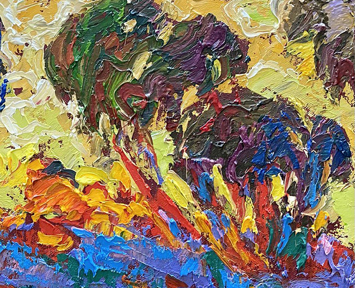 Vibrant impressionist oil painting of green field by Oleksiy Ivanyuk