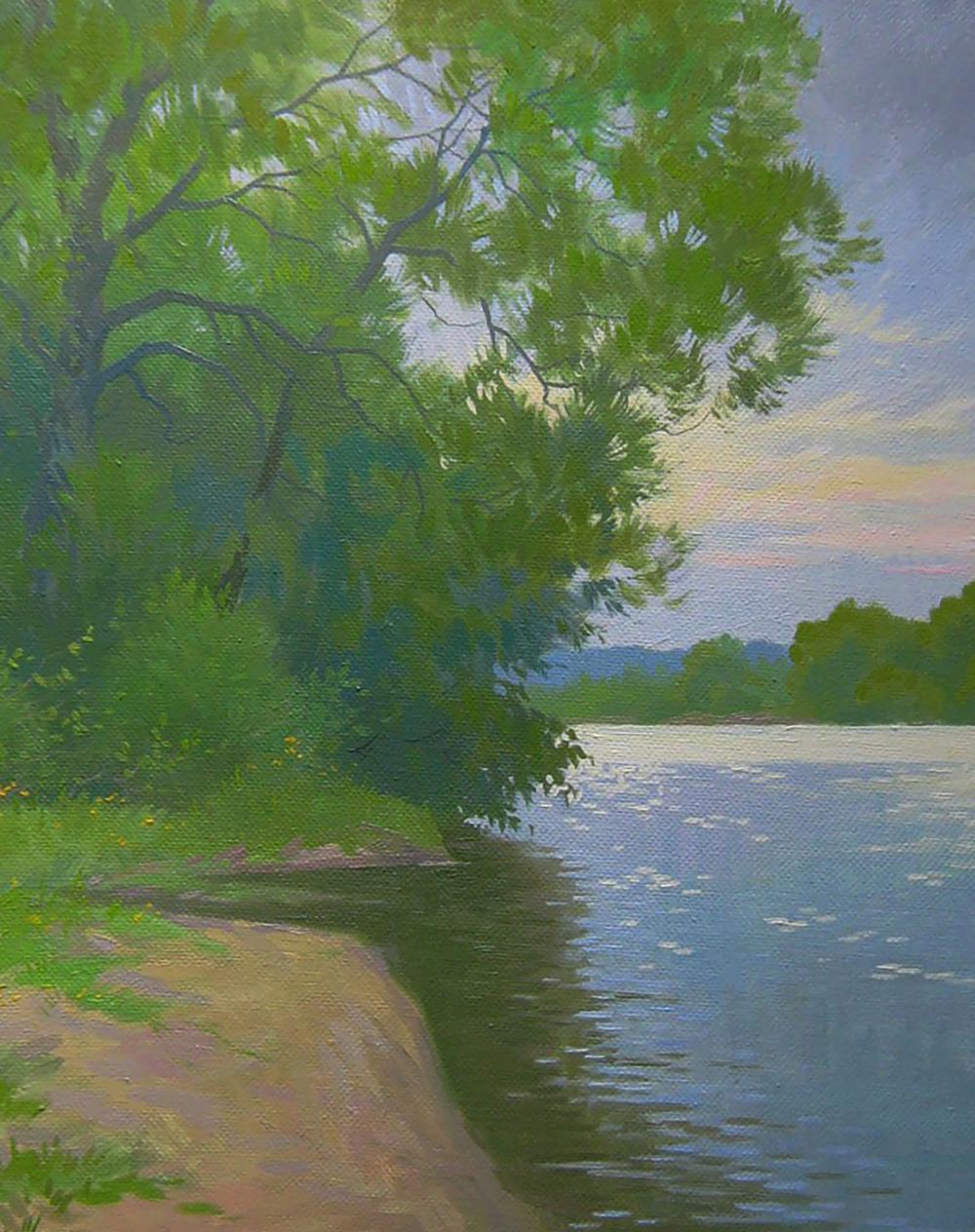 Serene oil painting On the bank of a summer river by Valery Savenets