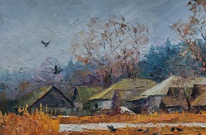 Oil painting The first snow fell in the village by Boris Serdyuk
