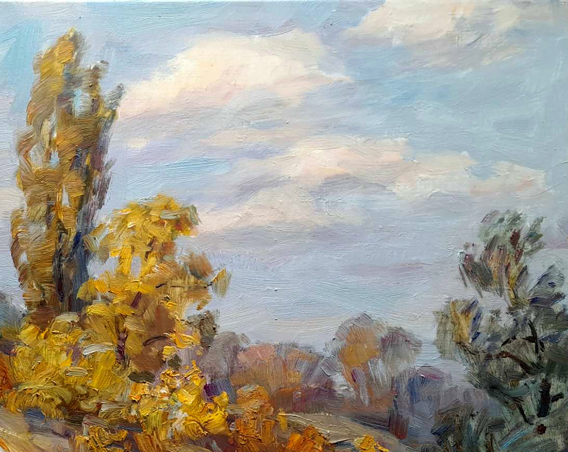 Impressionistic oil painting of autumn park walk by Ivan Kovalenko