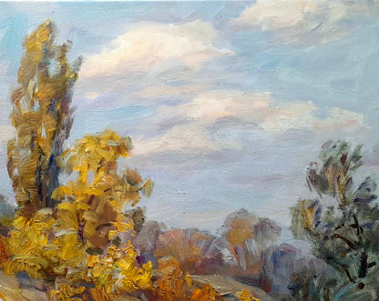 Impressionistic oil painting of autumn park walk by Ivan Kovalenko
