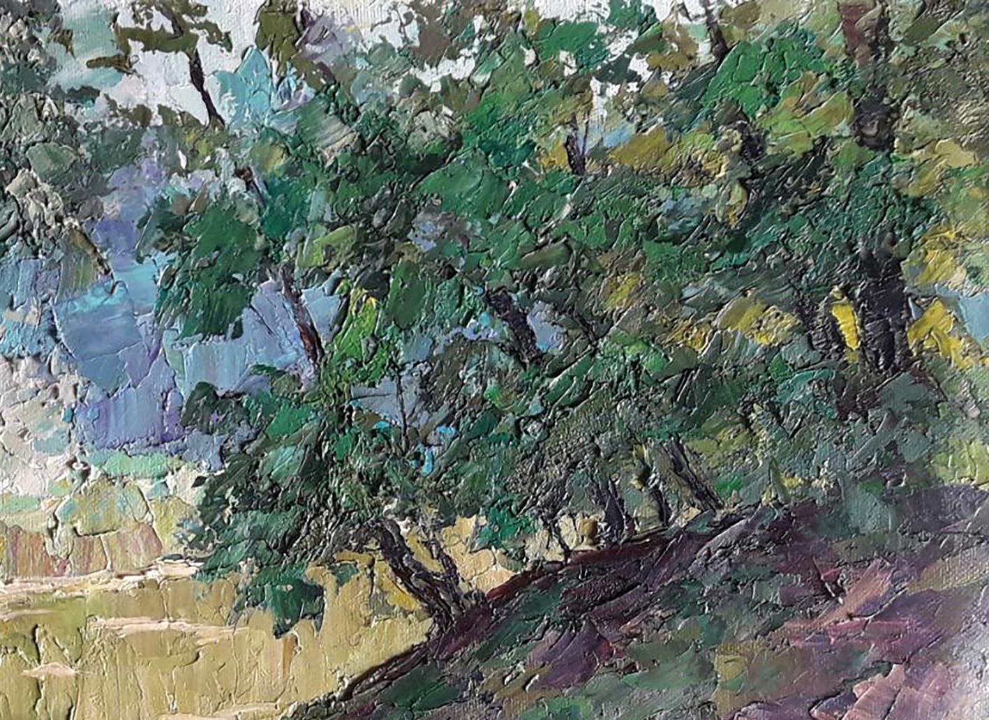 Textured impressionist oil painting Shore in the forest by Boris Serdyuk