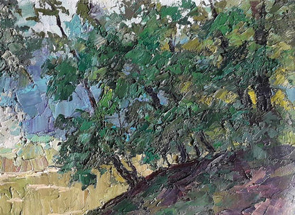 Textured impressionist oil painting Shore in the forest by Boris Serdyuk