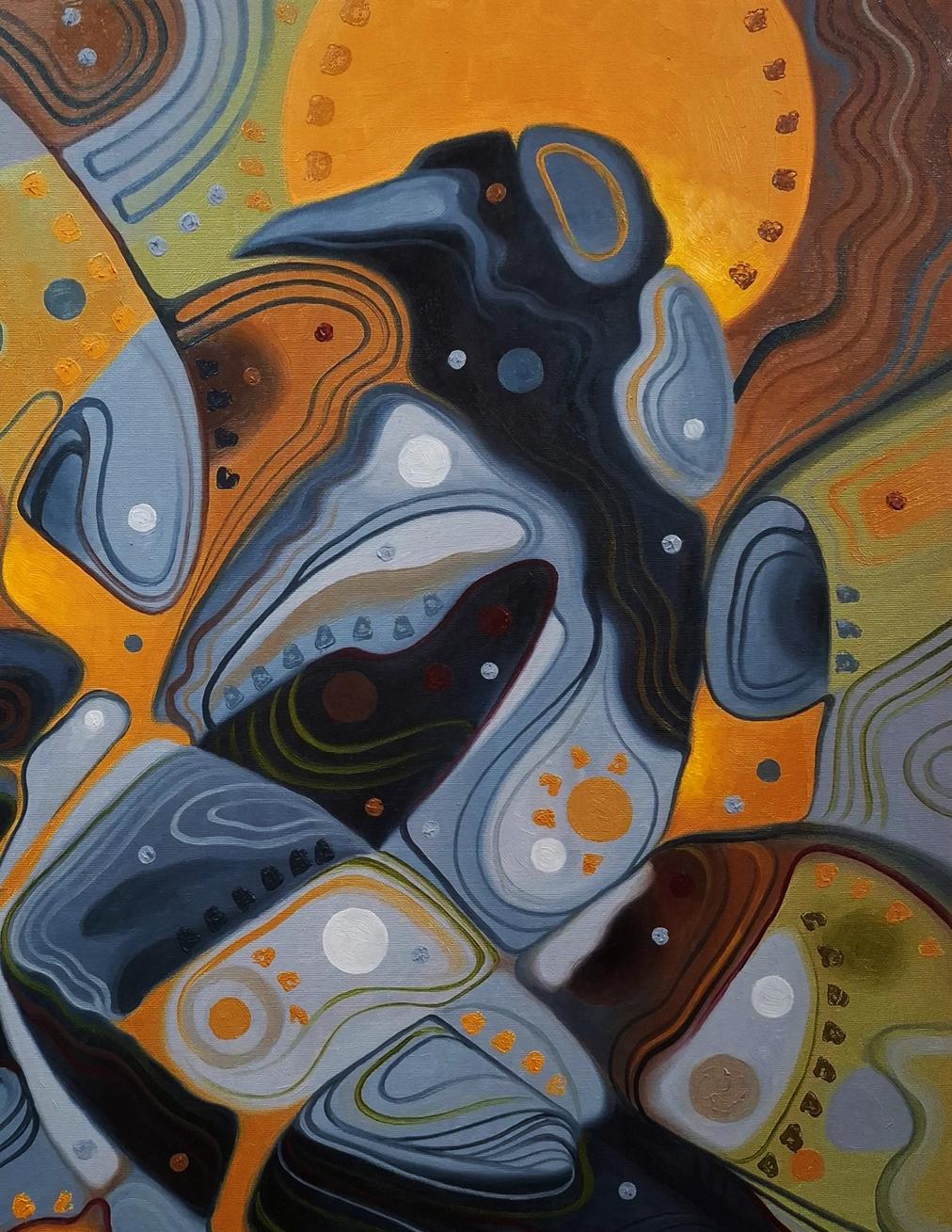 Abstract gray crow patterns oil painting by Sergiy Voichenko