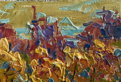 Oil painting Autumn city alley by Oleksiy Ivanyuk vibrant impasto abstract