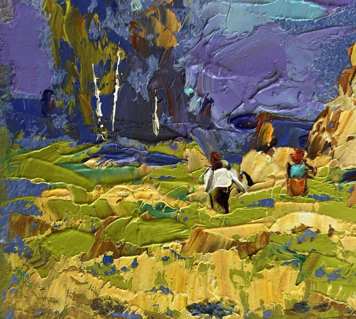 Vibrant impressionist oil painting Harvesting hay in the field by Oleksiy Ivanyuk
