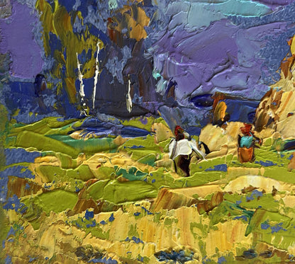 Vibrant impressionist oil painting Harvesting hay in the field by Oleksiy Ivanyuk