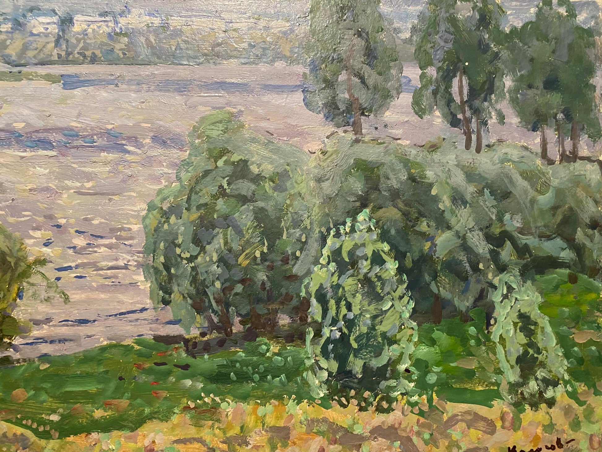 Oil painting Dnieper Bay by Georgy Kolosovsky textured impressionist landscape