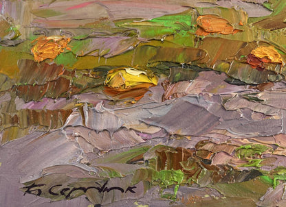Impasto oil painting Autumn has come to the pumpkin field by Boris Serdyuk