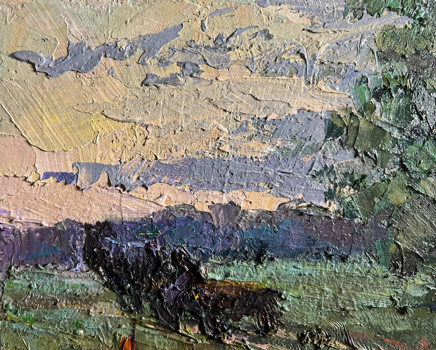 Oil painting Along the Country Road by Boris Serdyuk, textured impasto in earthy tones