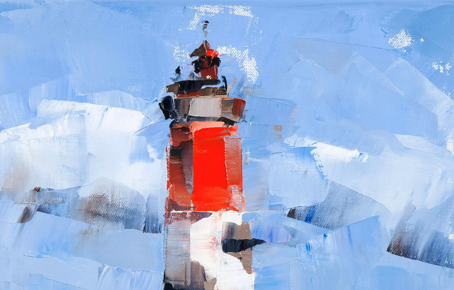 Vibrant red white striped Lighthouse Pierres Noires oil painting by Volodymyr Gluhomanyuk
