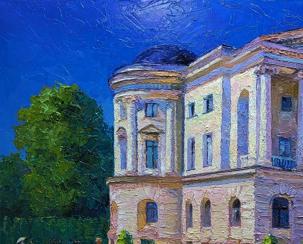 Oil painting Estate outside the city by Boris Serdyuk: cream classical building