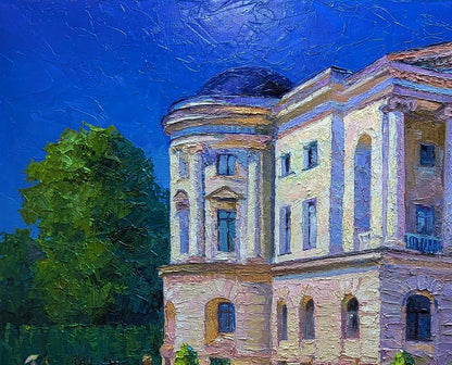 Oil painting Estate outside the city by Boris Serdyuk: cream classical building