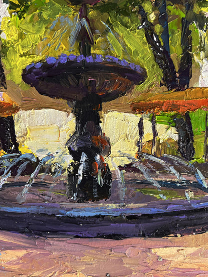 Vibrant impressionistic oil painting of Fountain in the City Park by Boris Serdyuk