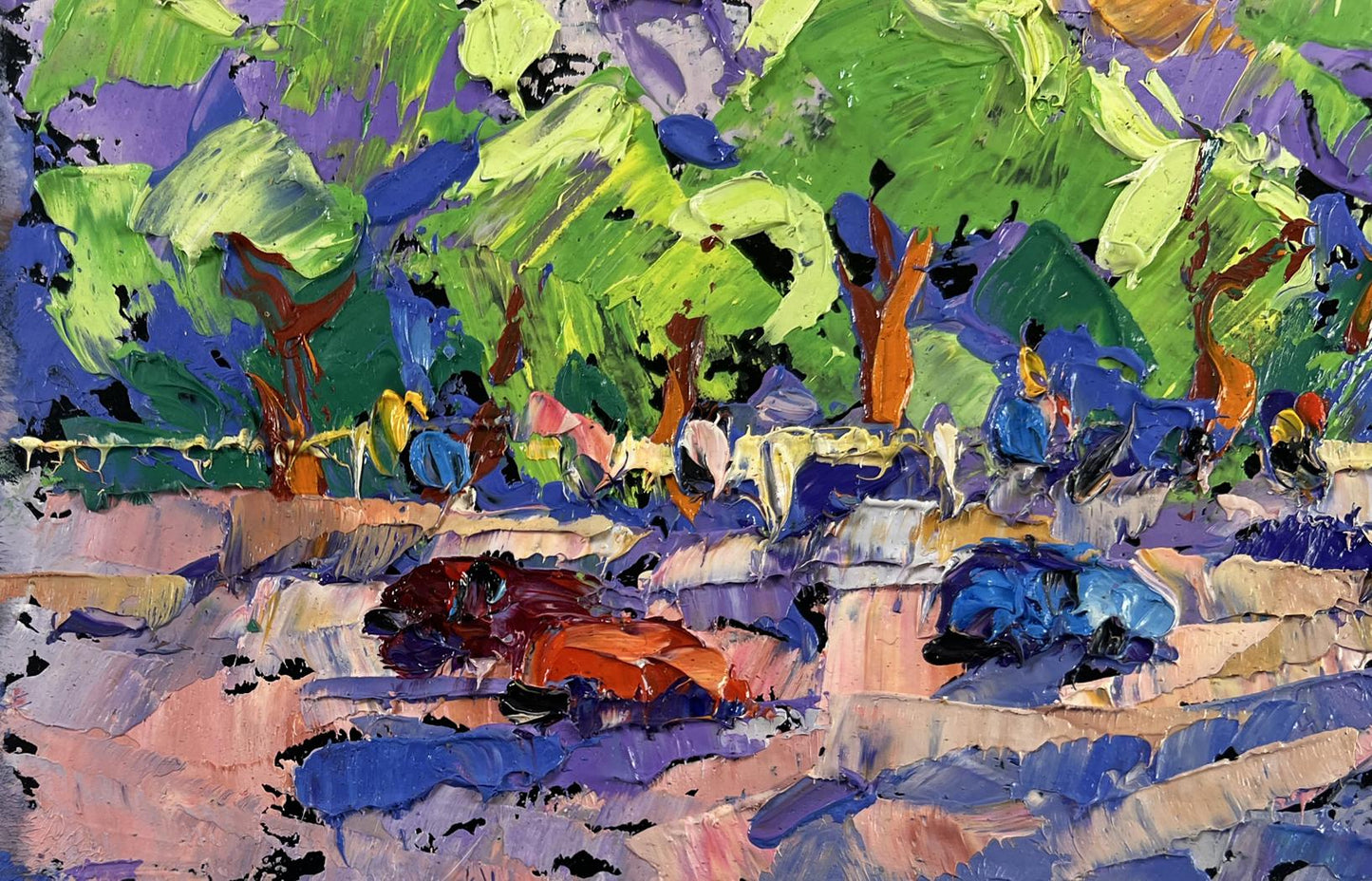 Vibrant impressionist oil painting of big city lights by Oleksiy Ivanyuk
