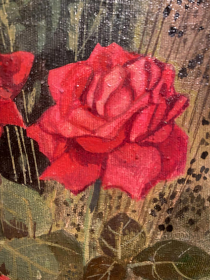 Oil painting of mermaid with vibrant red rose by Maya Zaretskaya