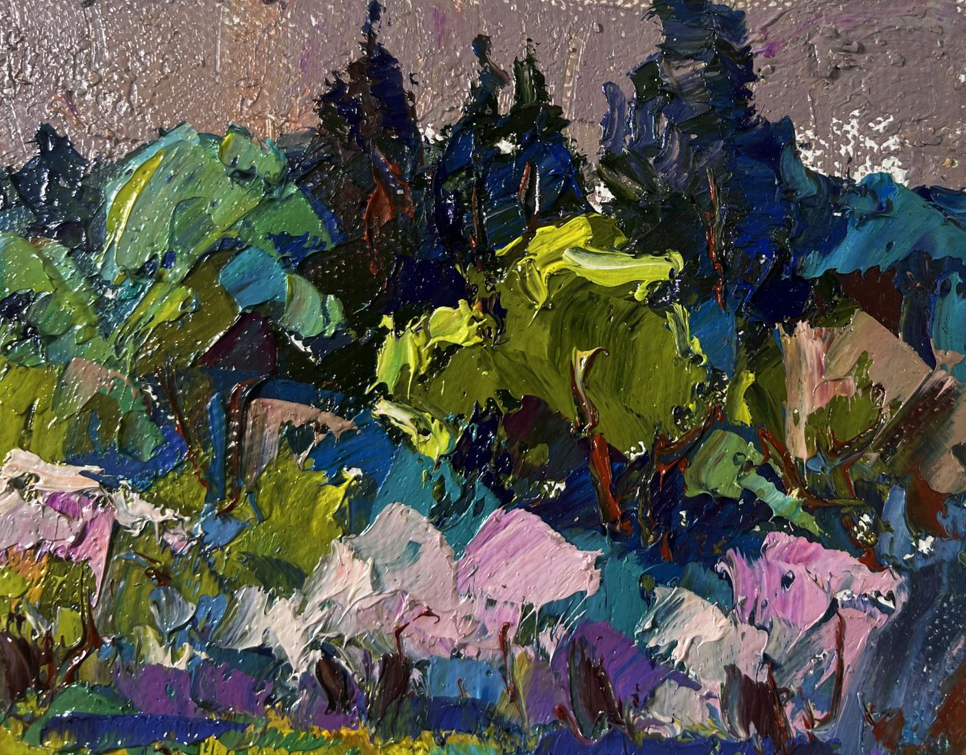 Vibrant impressionist oil painting Breath of Spring in Green Groves by Oksana Ivanyuk