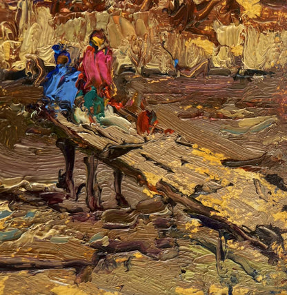 Vibrant impressionist oil painting On the autumn river by Oksana Ivanyuk