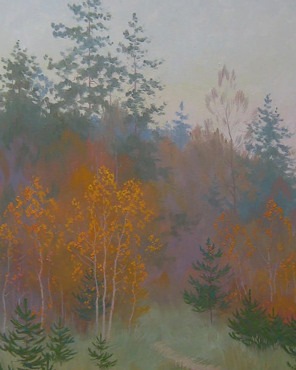 Oil painting Autumn melancholy of nature by Valery Savenets misty forest scene
