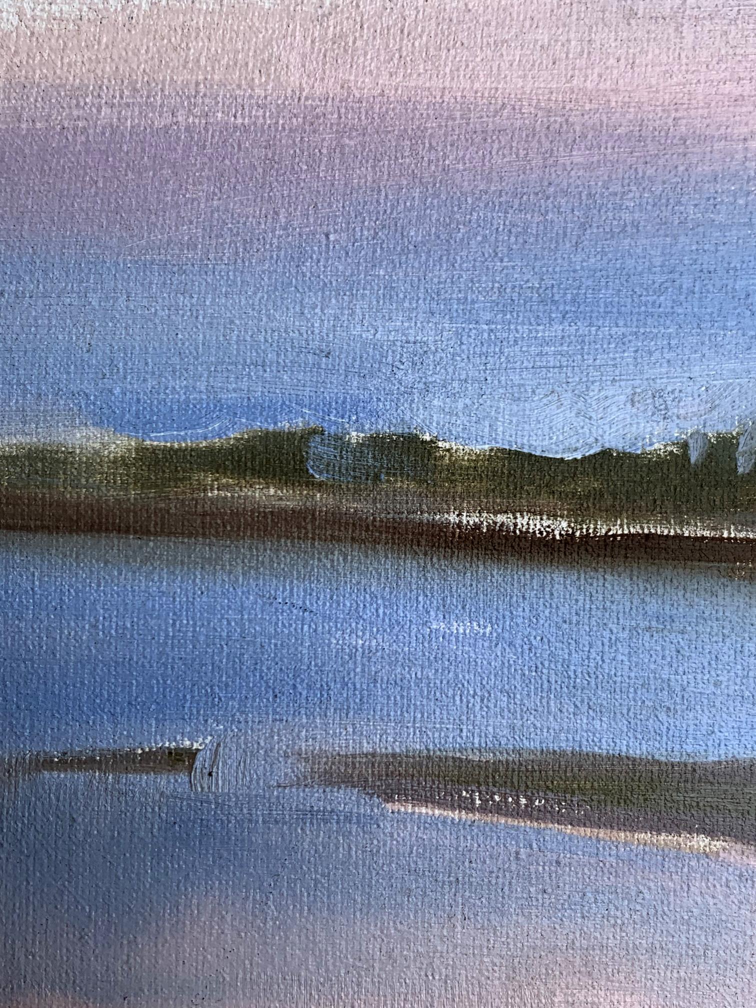 Oil painting Flooded river bank by Tatyana Derdey with purple blue green textures