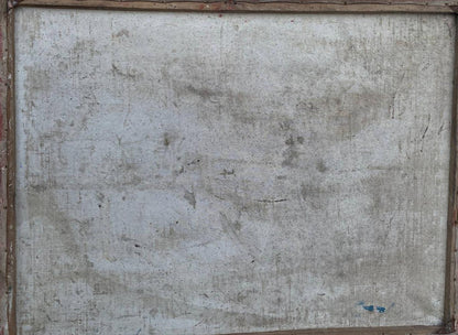 Weathered gray canvas back of oil painting A soldier returns from duty