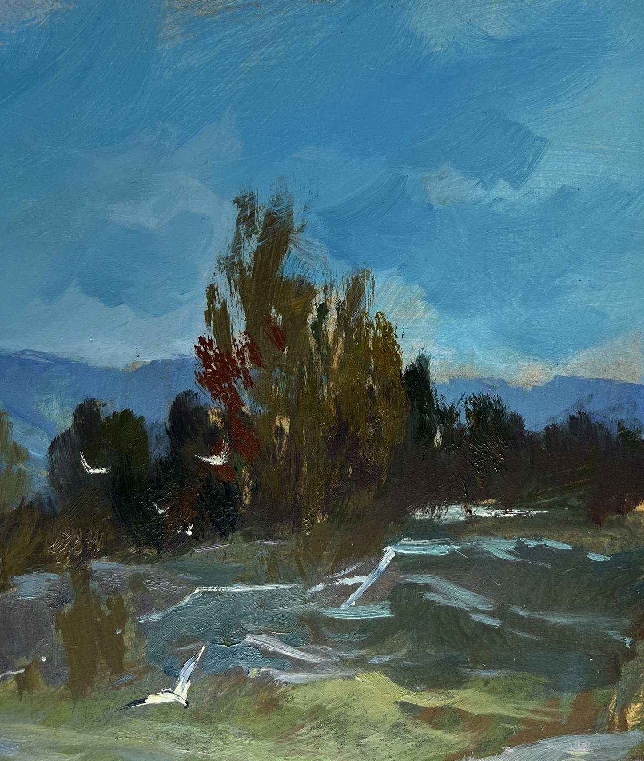 Oil painting of mountain waterfall by Yuriy Suprunchuk, autumn landscape