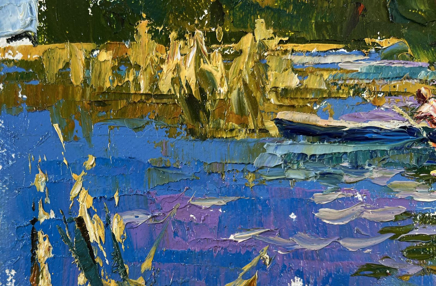 Vibrant impressionist oil painting of boat ride on river by Oleksiy Ivanyuk