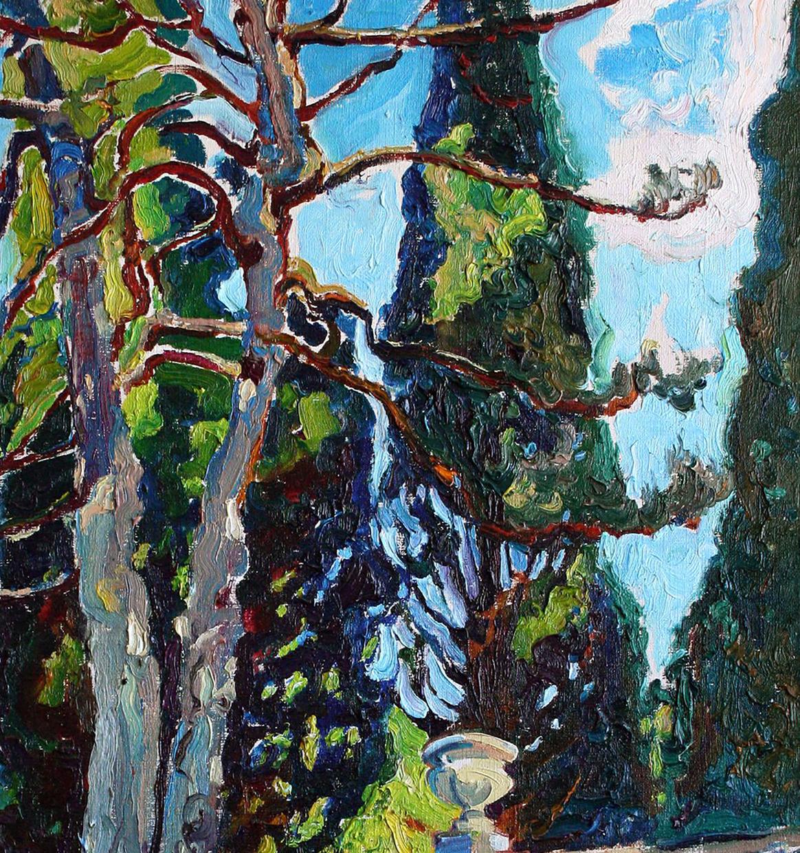Vibrant impressionist oil painting Morning in the park by Leonid Pavlenko