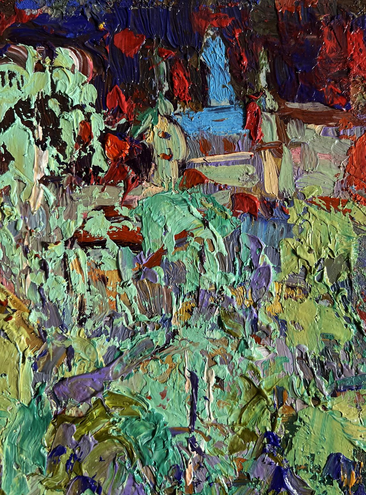 Oil painting City after the rain by Oleksiy Ivanyuk vibrant impasto abstract
