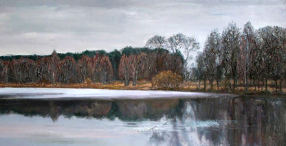 Serene frozen lake oil painting Autumn Balance by Leonid Pavlenko