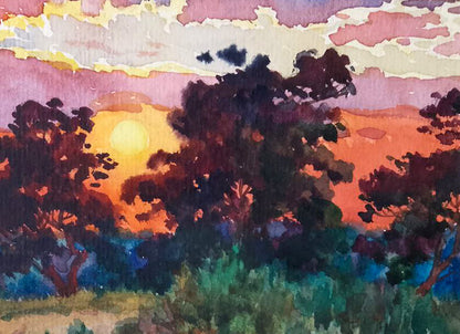 Watercolor painting Watching the Sunset by Vitaly Duhnevich