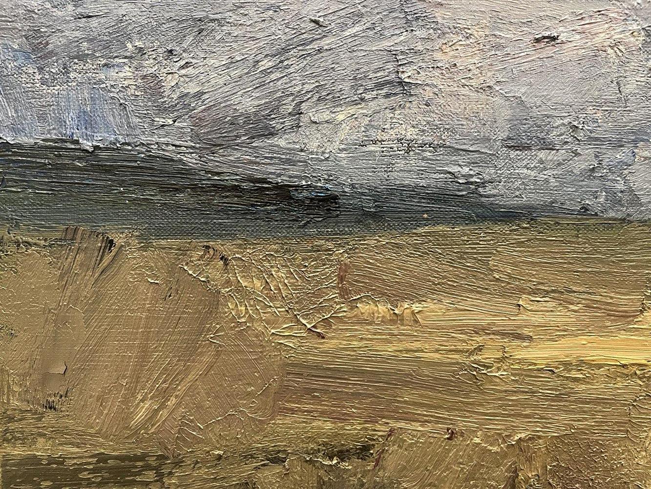 Oil painting Clouds over the field by Arsen Rustamov impasto grays golds