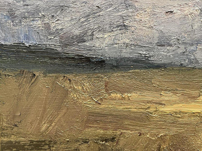 Oil painting Clouds over the field by Arsen Rustamov impasto grays golds