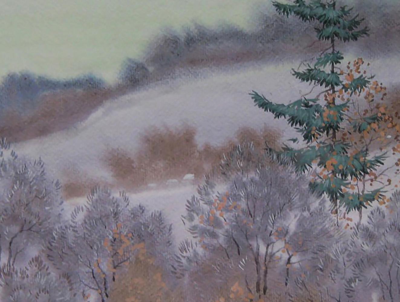 Watercolor painting Winter hills by Valery Savenets snowy landscape