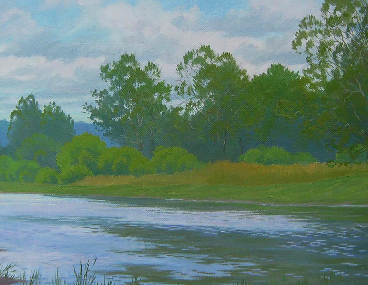Oil painting On the summer lake by Valery Savenets serene river scene