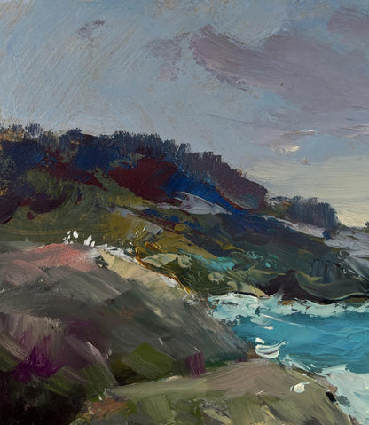 Oil painting by Yuriy Suprunchuk: sea waves crashing on rugged coast
