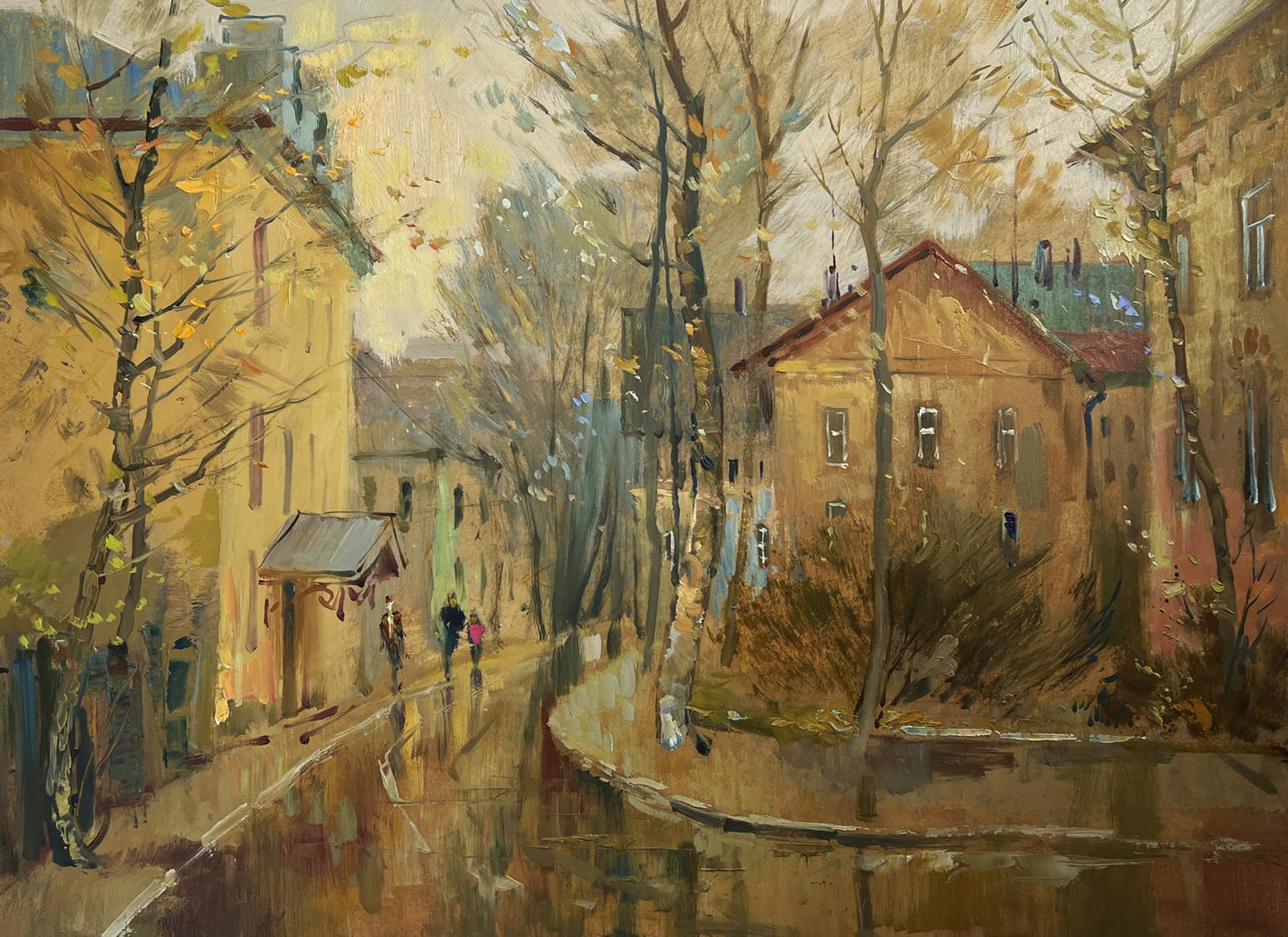 Oil painting Reflections of Autumn by Yuriy Suprunchuk, quiet street scene