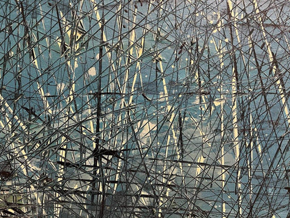 Oil painting Porto by Serhiy Kovalev: intricate metallic grid structure