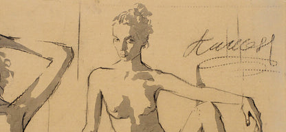 Graphite figure sketch by Dima Filatov: curly-haired woman on aged paper