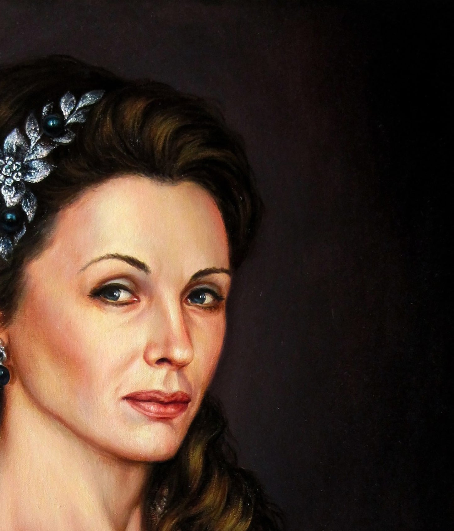 Silver leaf headband with dark blue beads from Margarita Valeriy Bulat portrait