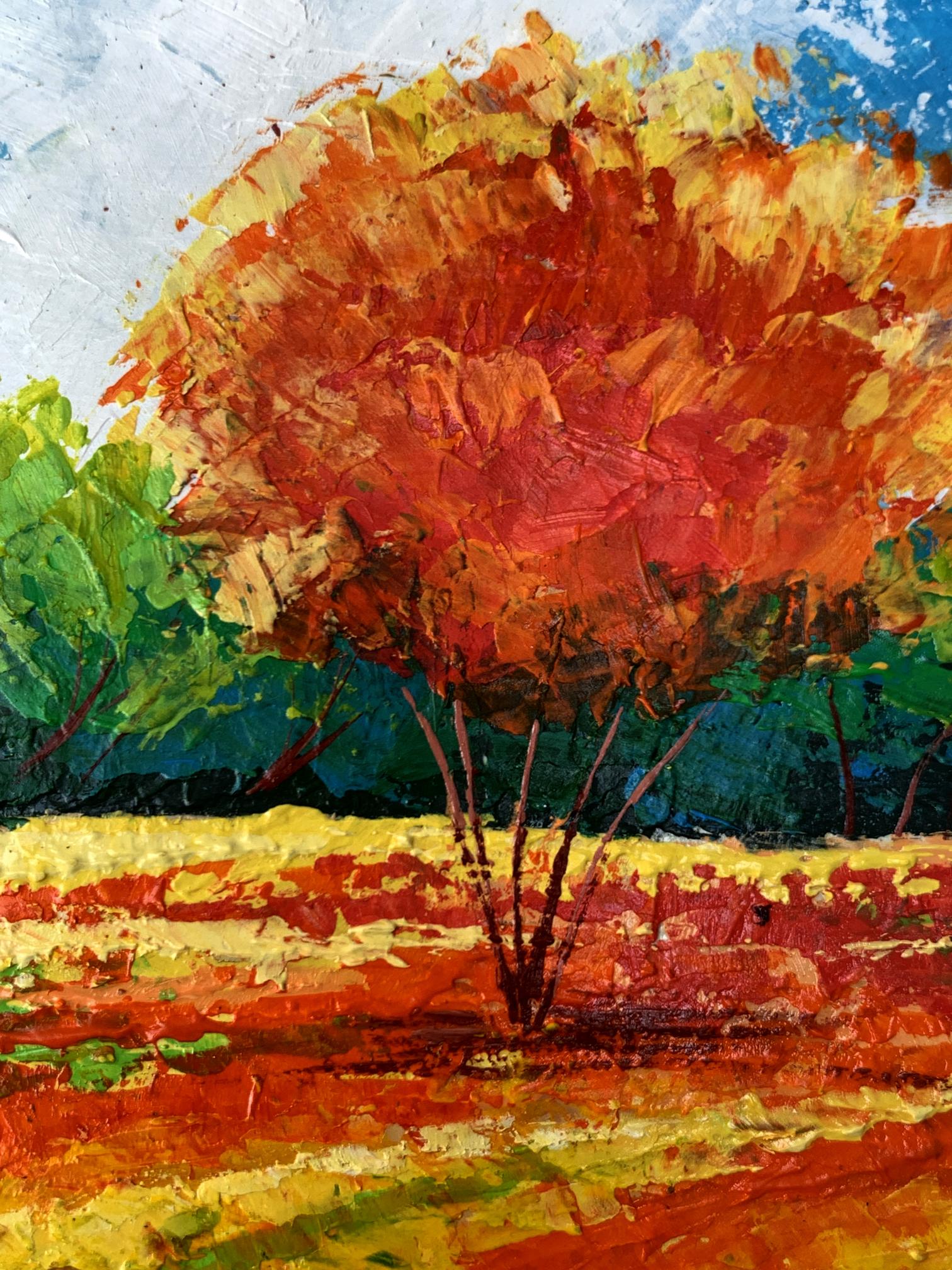 Vibrant impressionist oil painting of orange tree by V. Zadorozhnya