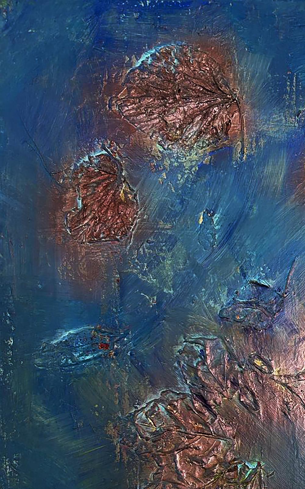 Abstract acrylic painting Leaves in water by Olga Melezhik