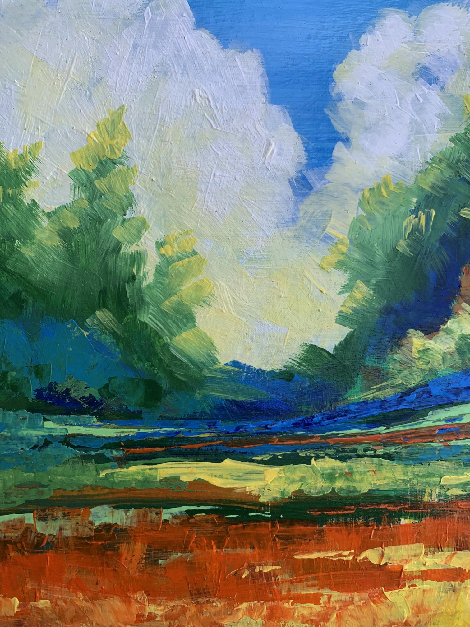 Vibrant impressionist oil painting Sun behind the clouds by V. Zadorozhnya