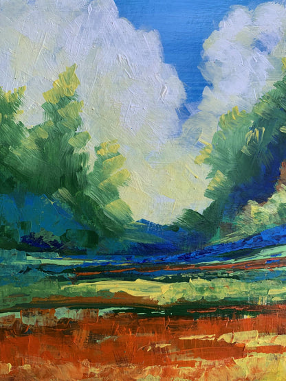 Vibrant impressionist oil painting Sun behind the clouds by V. Zadorozhnya