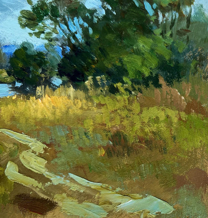 Vibrant impressionist oil painting of sunlit forest by Yuriy Suprunchuk